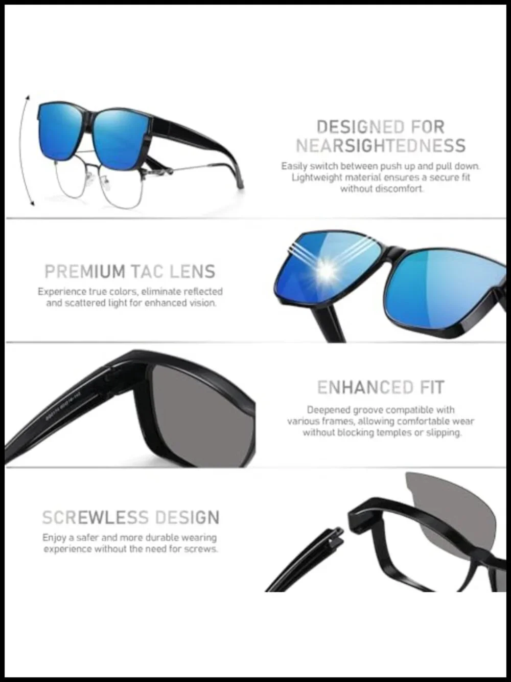 Oversized Polarized Sunglasses Fit Over Glasses UV400 Protection TR90 Frame